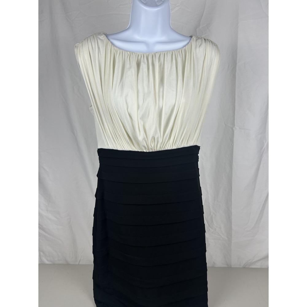 Sangria Midi Cap Sleeve Empire Waist Dress Black Ivory Cocktail Size 6